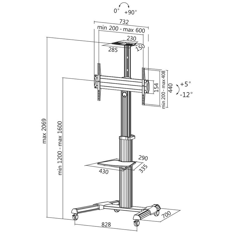 BP0025 TV/MONITOR STAND TROLLEY 37-70 MAX.50KG LOGILINK
